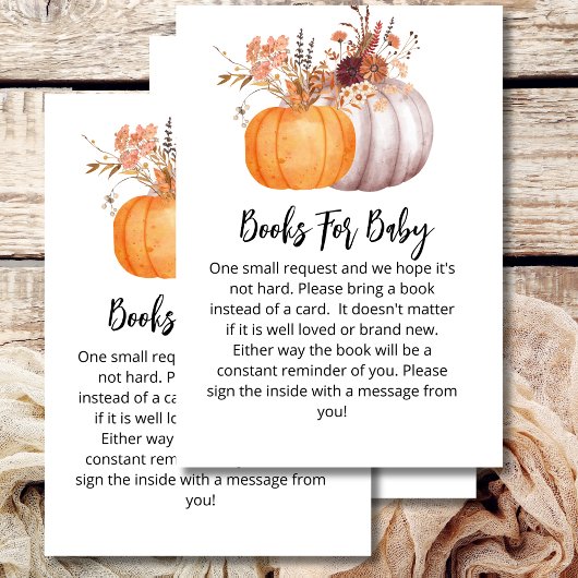 Baby shower boek herfst pompoen rustiek bruin bloe informatiekaartje