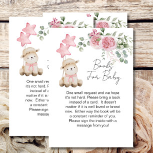 Baby shower boek lief klein lamsje roze rozen informatiekaartje