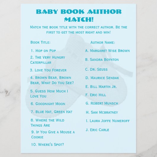 Baby Shower Boek Matching Game Flyer (Voorkant)