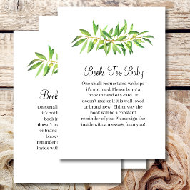 Baby shower boek olijftak salie groen informatiekaartje