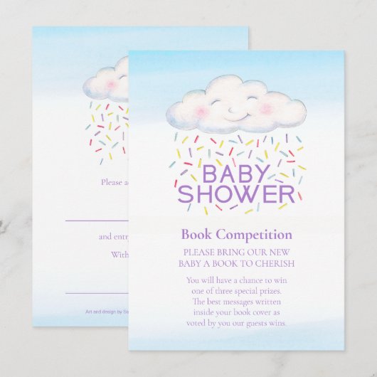 Baby shower boek wedstrijd cloud snoep sprinkles informatiekaartje (Voorkant / Achterkant)