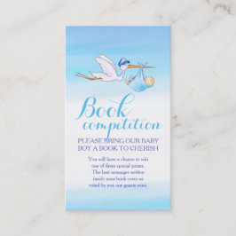 Baby shower boek wedstrijd jongen ooievaar kunst k visitekaartje