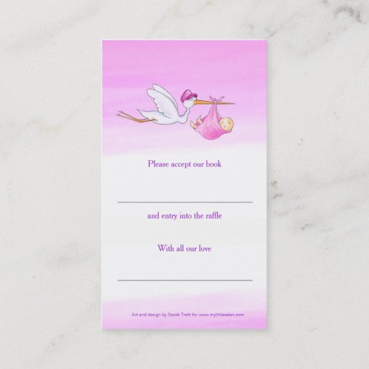 Baby shower boek wedstrijd meisje ooievaar kunst k visitekaartje (Achterkant)