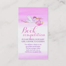 Baby shower boek wedstrijd meisje ooievaar kunst k visitekaartje