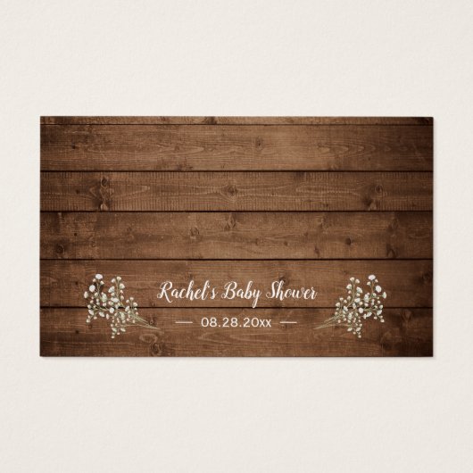 Baby shower Boekaanvraag Rustiek hout Baby's Breat Visitekaartje (Achterkant)