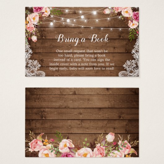 Baby shower Boekaanvraag Rustiek Roze Bloemen Kant Visitekaartje (Voorkant /achterkant)