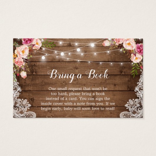 Baby shower Boekaanvraag Rustiek Roze Bloemen Kant Visitekaartje (Voorkant)
