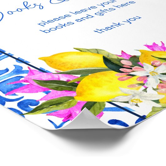 Baby shower boeken en cadeaubordje Blauwe Tegels C Poster (Hoek)