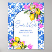 Baby shower boeken en cadeaubordje Blauwe Tegels C Poster (Voorkant)