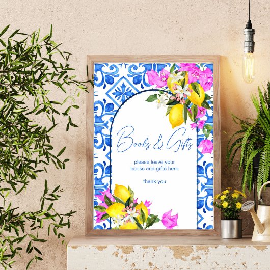 Baby shower boeken en cadeaubordje Blauwe Tegels C Poster