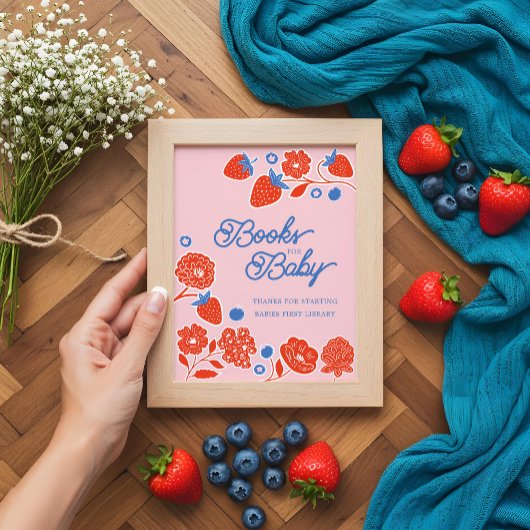 Baby shower Boeken voor Baby bessen en bloemen Poster