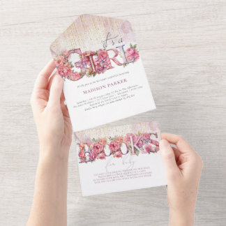 Baby shower & Boeken voor Baby Het is een Meisje All In One Uitnodiging