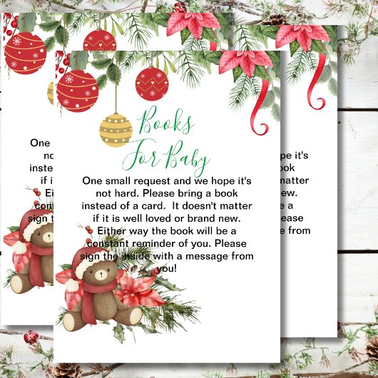 Baby shower boeken voor baby winter rood poinsetti informatiekaartje