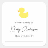 Baby shower boekenplaat eend vierkante sticker (Voorkant)