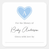 Baby shower boekenplaat monogram hart vierkante sticker (Voorkant)