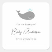 Baby shower boekplaat walvis vierkante sticker (Voorkant)