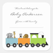 Baby shower Boekplaten / Safari Dierentrein Vierkante Sticker (Voorkant)
