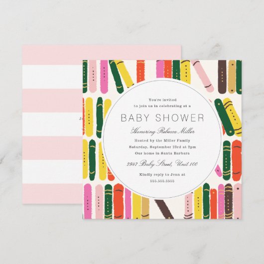 Baby shower boekworm kaart (Voorkant / Achterkant)