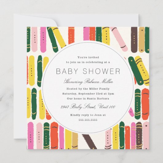 Baby shower boekworm kaart (Voorkant)