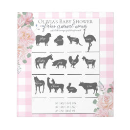 Baby shower Boerderij Animal Games Roses Gingham Notitieblok