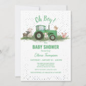 Baby shower Boerderijdieren Groene Tractor Boy Kaart (Voorkant)