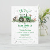 Baby shower Boerderijdieren Groene Tractor Boy Kaart (Staand voorkant)