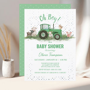Baby shower Boerderijdieren Groene Tractor Boy Kaart