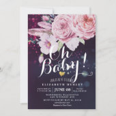 Baby Shower Boho Bloemendecoratie Veer Paars Bokeh Kaart (Voorkant)