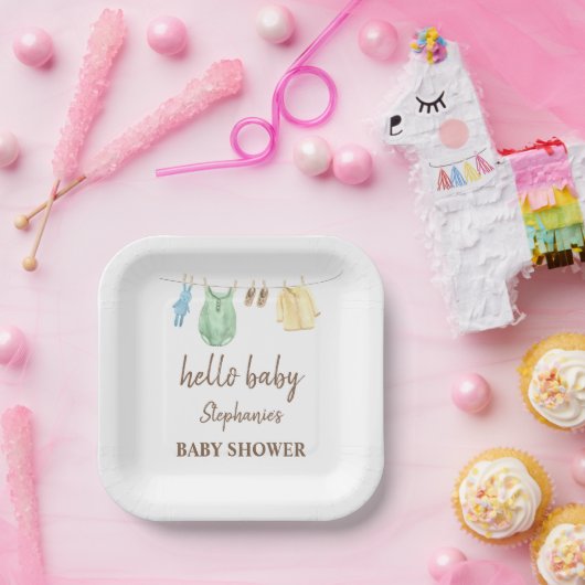 Baby shower Boho Clothes Line Hallo Baby Papieren Bordje (Feest)