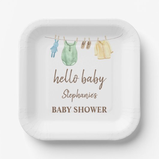 Baby shower Boho Clothes Line Hallo Baby Papieren Bordje (Voorkant)