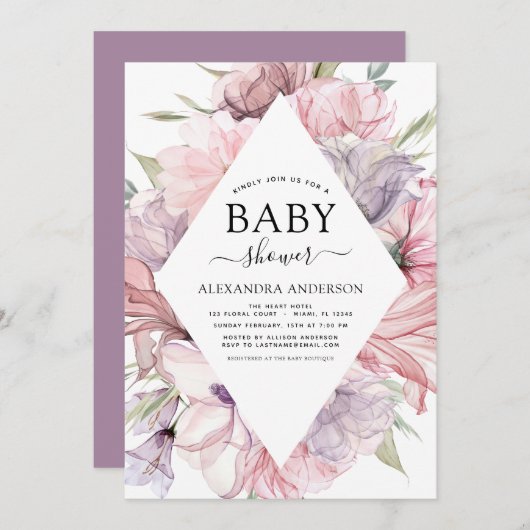 Baby shower Boho Dusty Pink Paars Kaart (Voorkant / Achterkant)