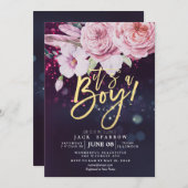 Baby shower Boho Floral Feather Paars Bokeh Light Kaart (Voorkant / Achterkant)