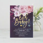 Baby shower Boho Floral Feather Paars Bokeh Light Kaart (Staand voorkant)