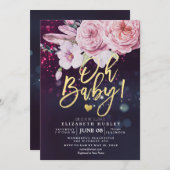 Baby shower Boho Floral Feather Paars Bokeh Light Kaart (Voorkant / Achterkant)