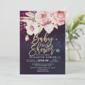 Baby shower Boho Floral Feather Paars Bokeh Light Kaart (Staand voorkant)