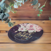 Baby shower Boho Floral Feather Paars Bokeh Light Papieren Bordje