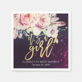 Baby shower Boho Floral Feather Paars Bokeh Light Servetten (Voorkant)