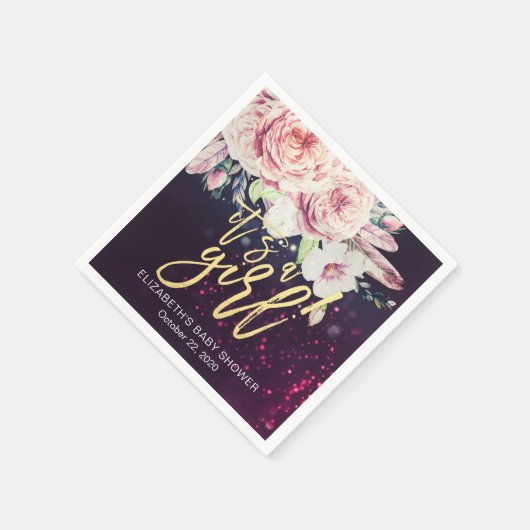 Baby shower Boho Floral Feather Paars Bokeh Light Servetten (Hoek)