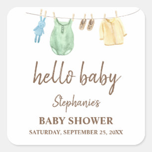 Baby Shower Boho Kledinglijn Hallo Baby Vierkante Sticker