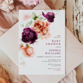 Baby shower Boho Paars & Peach Flowers Kaart