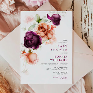 Baby shower Boho Paars & Peach Flowers Kaart
