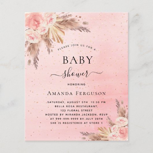 Baby shower boho pampas gras blush roze (Voorkant)