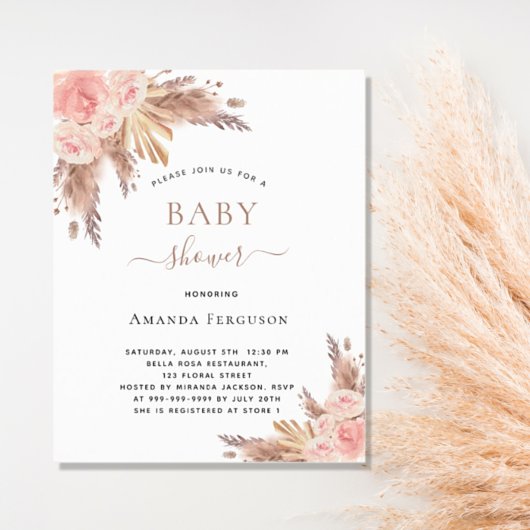 Baby shower boho pampas roos goud