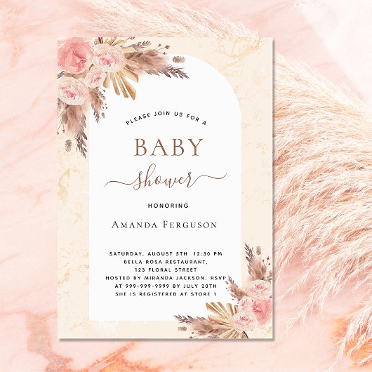Baby shower boho pampas roos goudluxe kaart