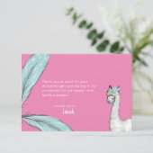 Baby shower Boho Pink Llama Feather bedankje Bedankkaart (Staand voorkant)