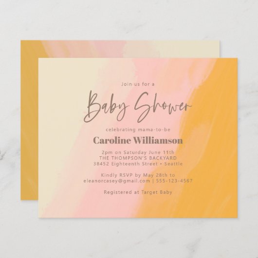 Baby shower Boho Pink Yellow Script (Voorkant / Achterkant)