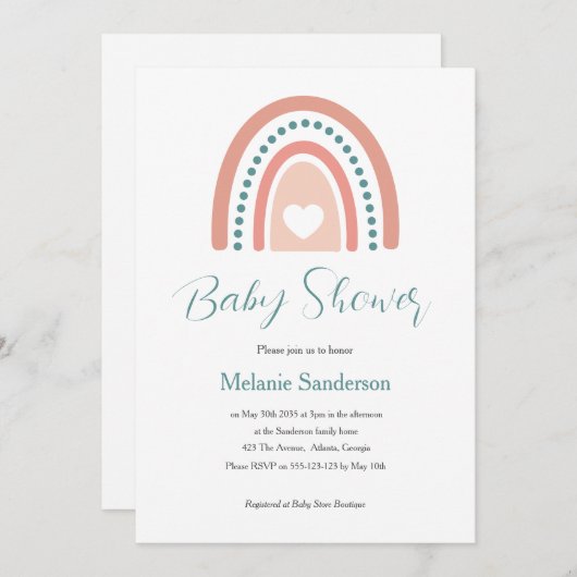 Baby shower Boho Rainbow Kaart (Voorkant / Achterkant)