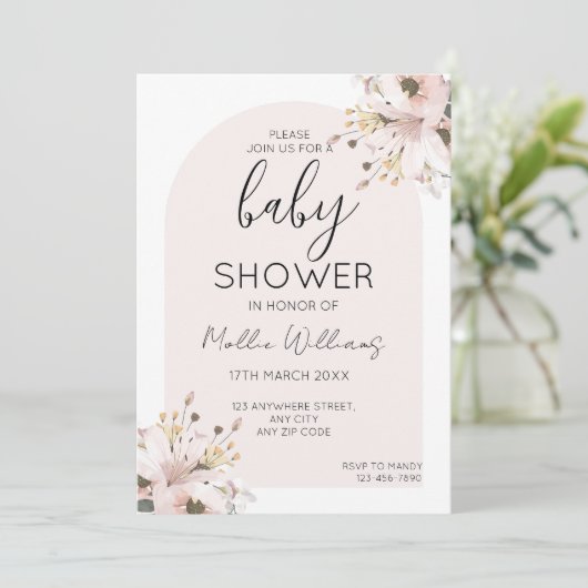 Baby shower Boho roze bloem Kaart (Staand voorkant)