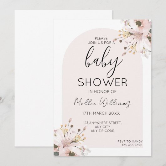 Baby shower Boho roze bloem Kaart (Voorkant / Achterkant)