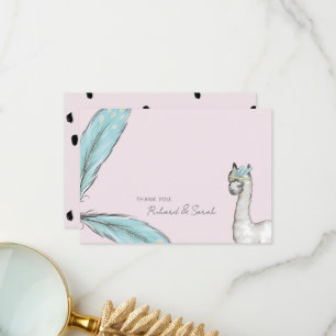 Baby shower Boho Roze Llama Stippen Dank je wel Bedankkaart
